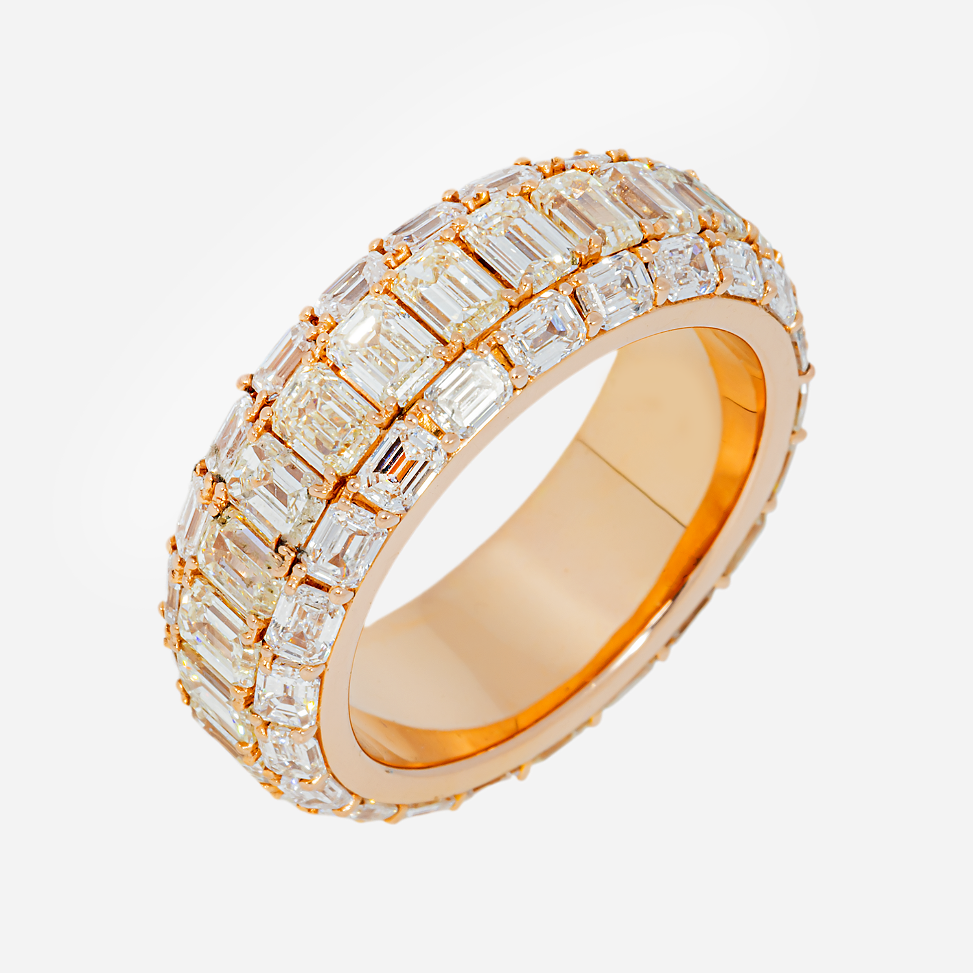 14K EMERALD CUT DIAMOND FULL ETERNITY BAND 3-ROW CHANNEL SET BAGUETTE DOME WEDDING RING IN RG