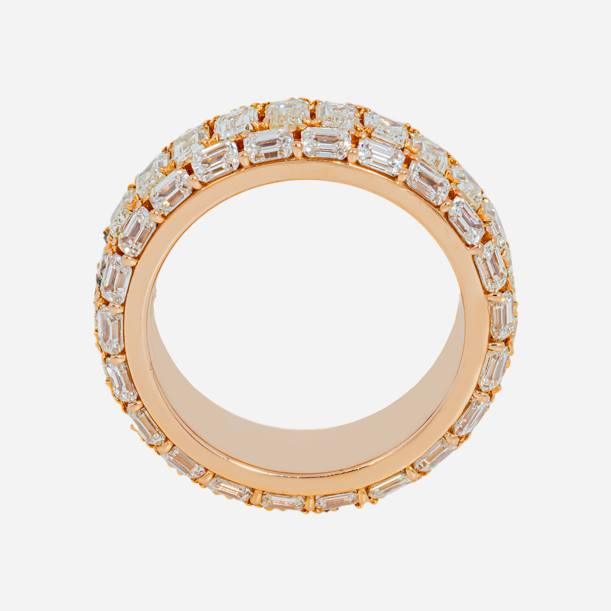 14K EMERALD CUT DIAMOND FULL ETERNITY BAND 3-ROW CHANNEL SET BAGUETTE DOME WEDDING RING IN RG