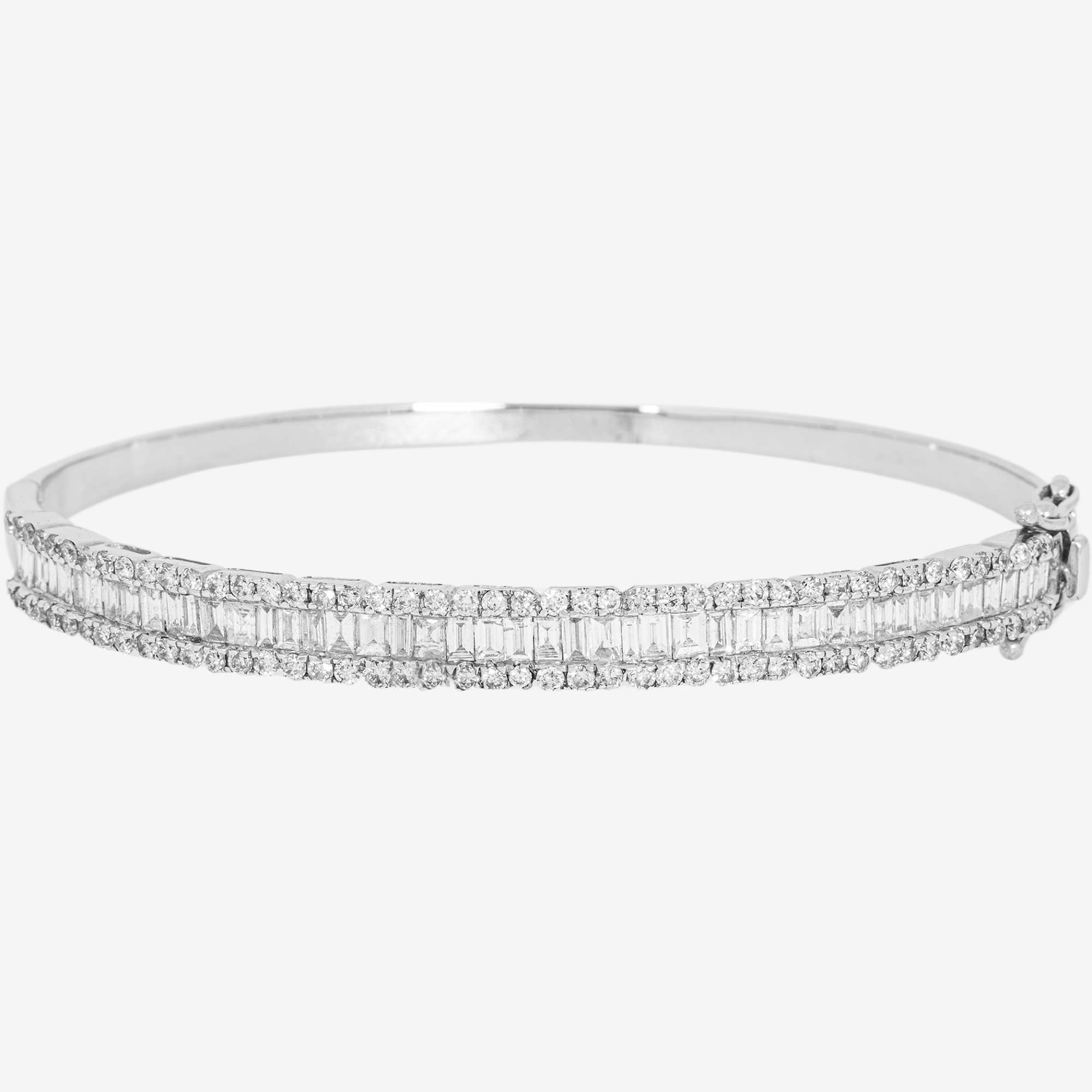 WHITE 3 ROW BAGUETTE DIAMOND BANGLE