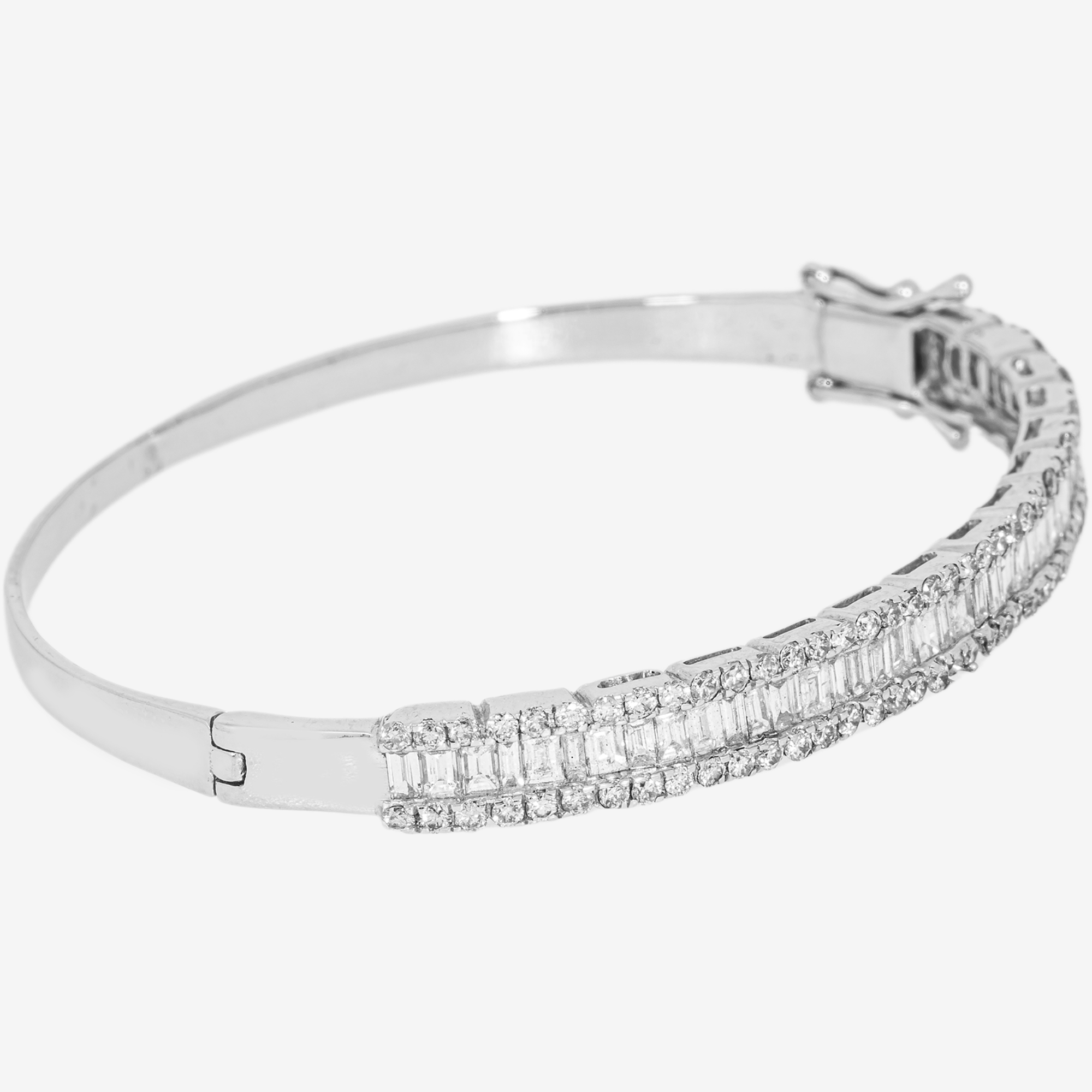 WHITE 3 ROW BAGUETTE DIAMOND BANGLE