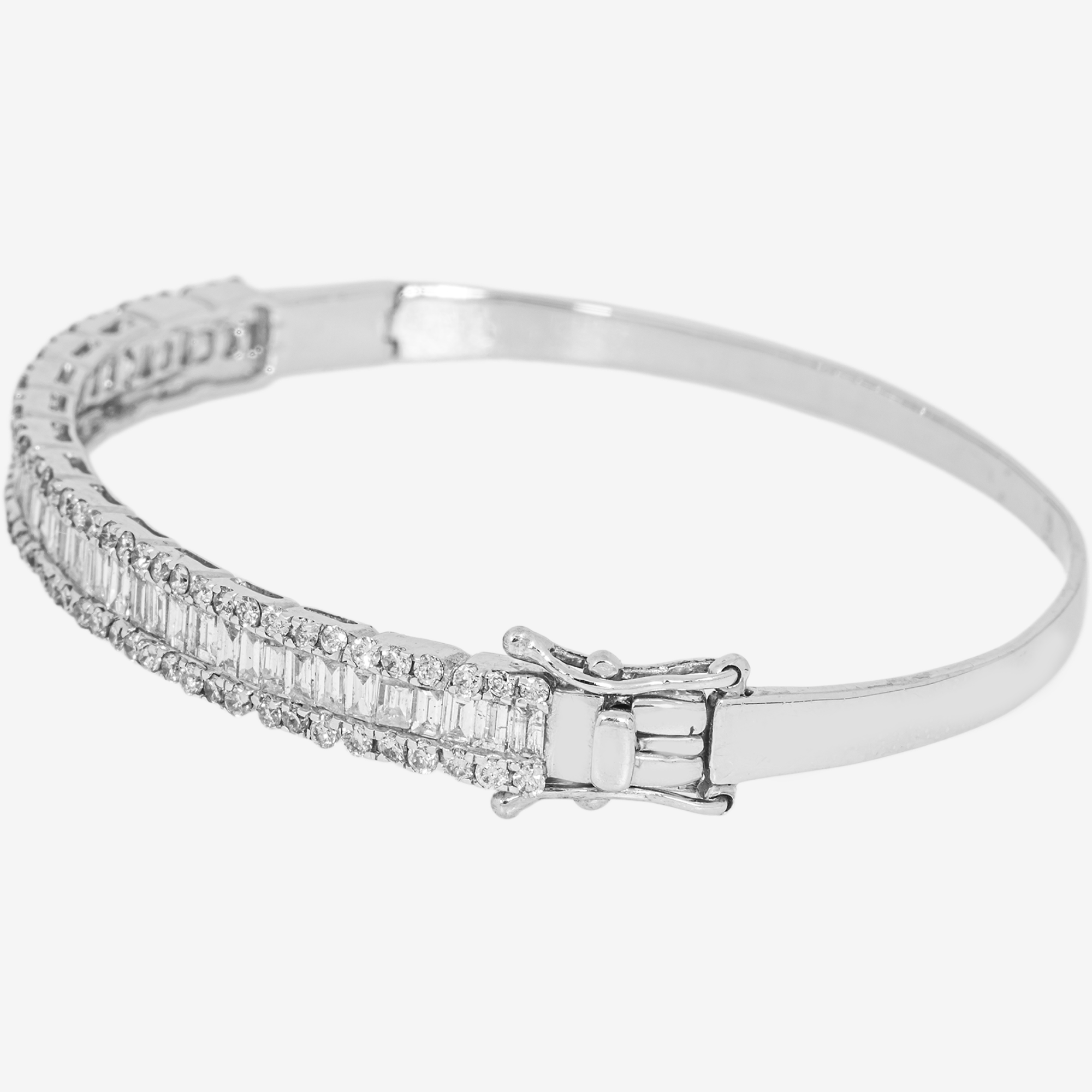 WHITE 3 ROW BAGUETTE DIAMOND BANGLE