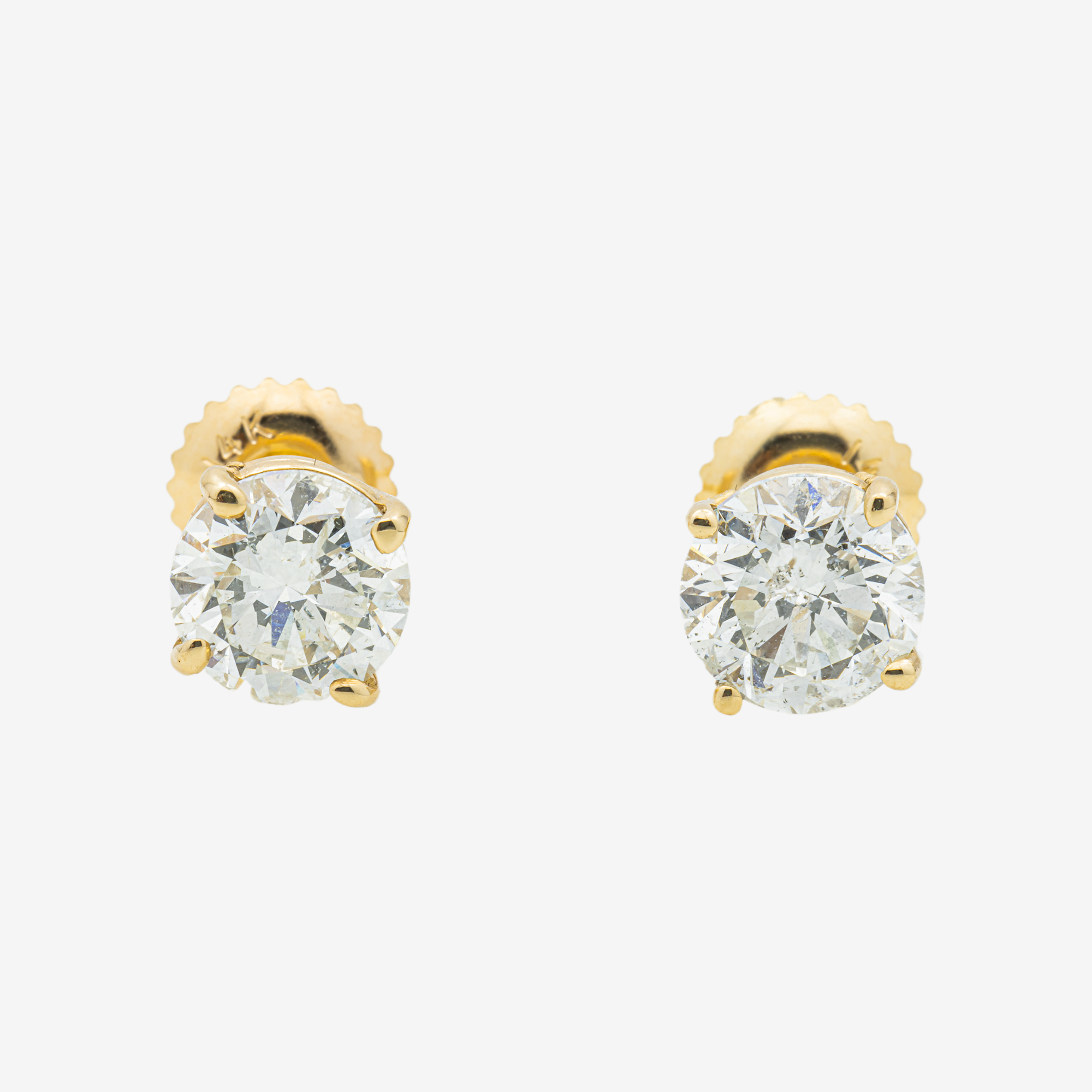 YELLOW 1CT EACH DIAMOND STUD EARRINGS