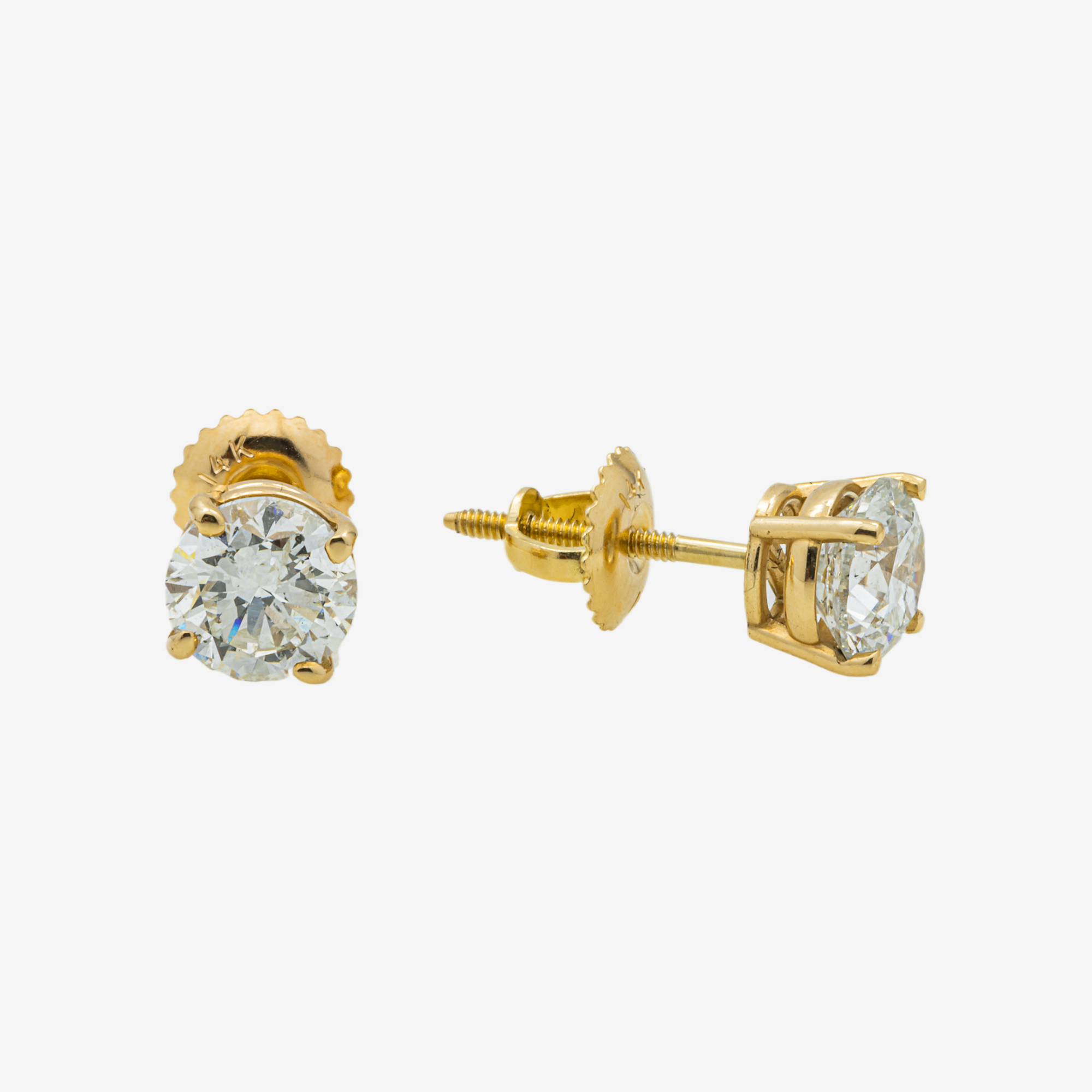 YELLOW 1CT EACH DIAMOND STUD EARRINGS