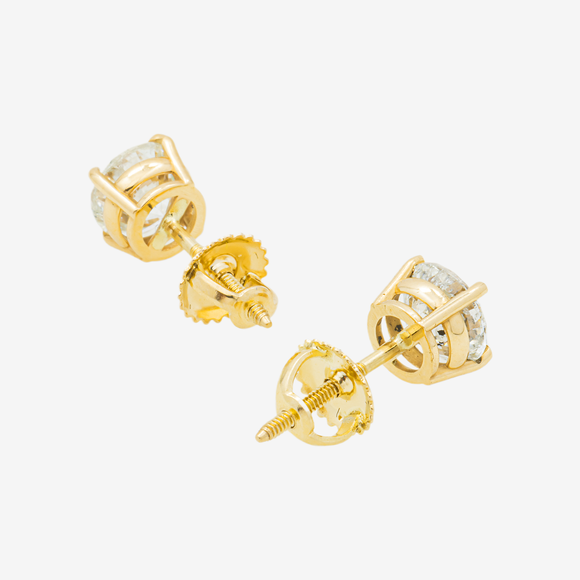 YELLOW 1CT EACH DIAMOND STUD EARRINGS