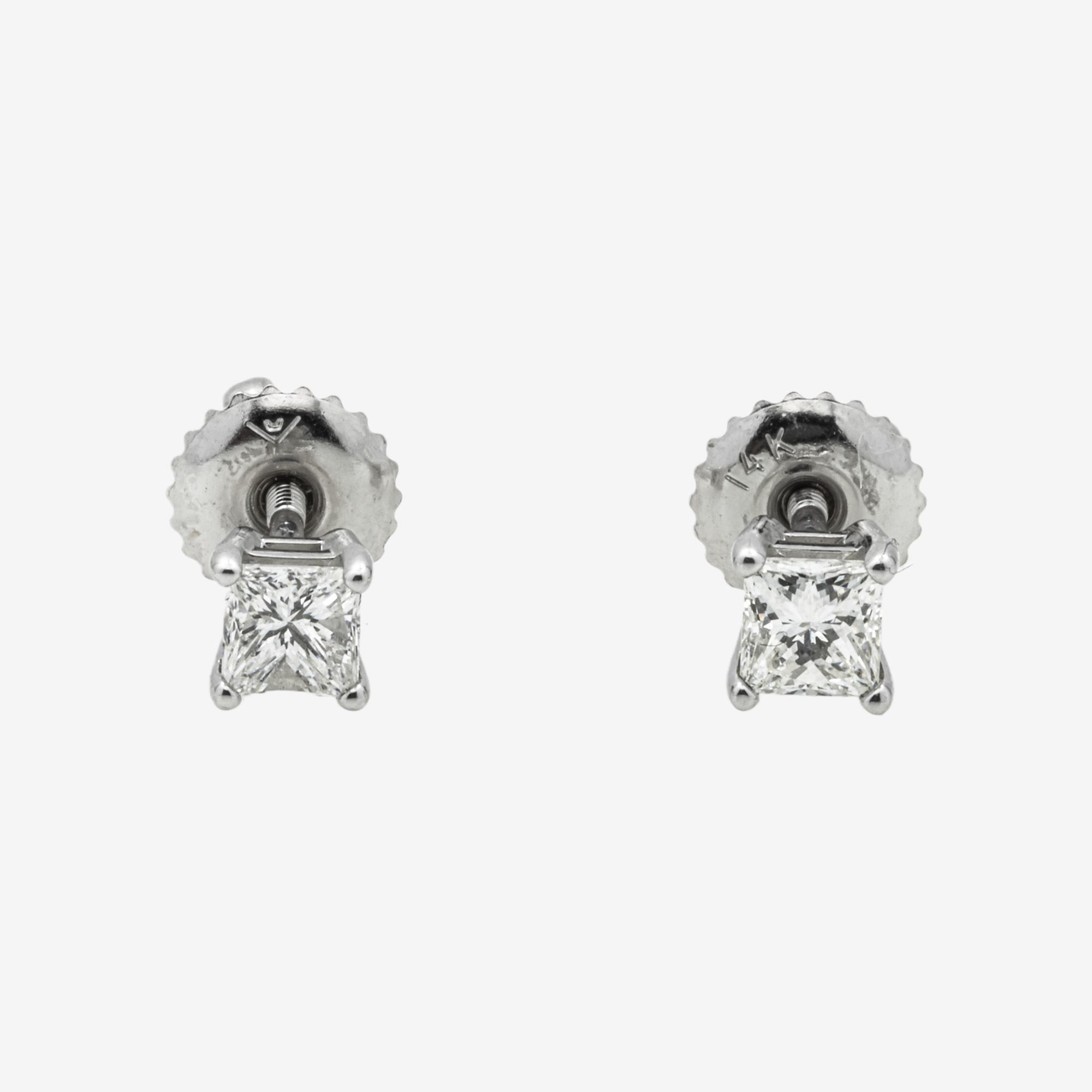 WHITE SQUARE STUD EARRINGS .5CT DIAMONDS