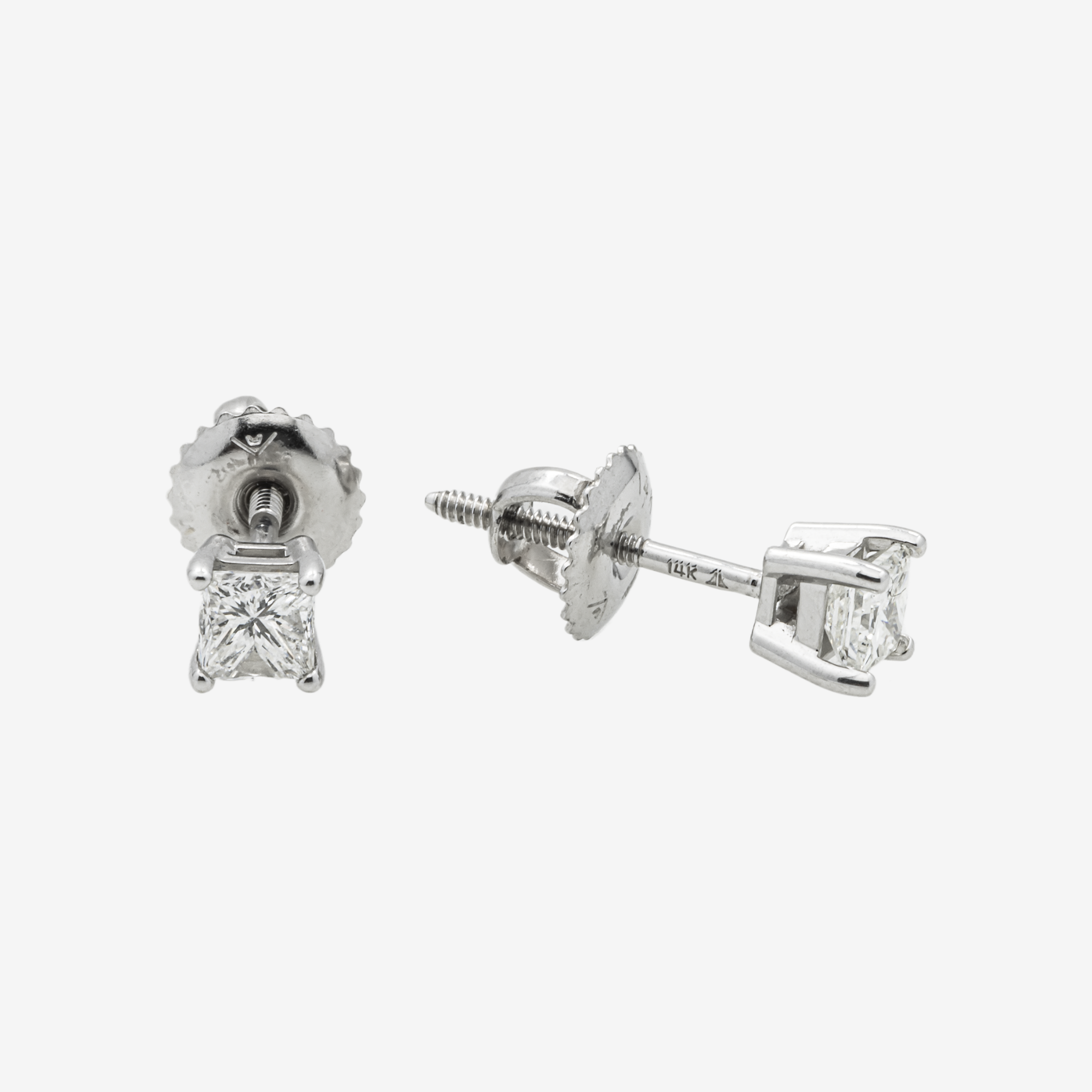 WHITE SQUARE STUD EARRINGS .5CT DIAMONDS