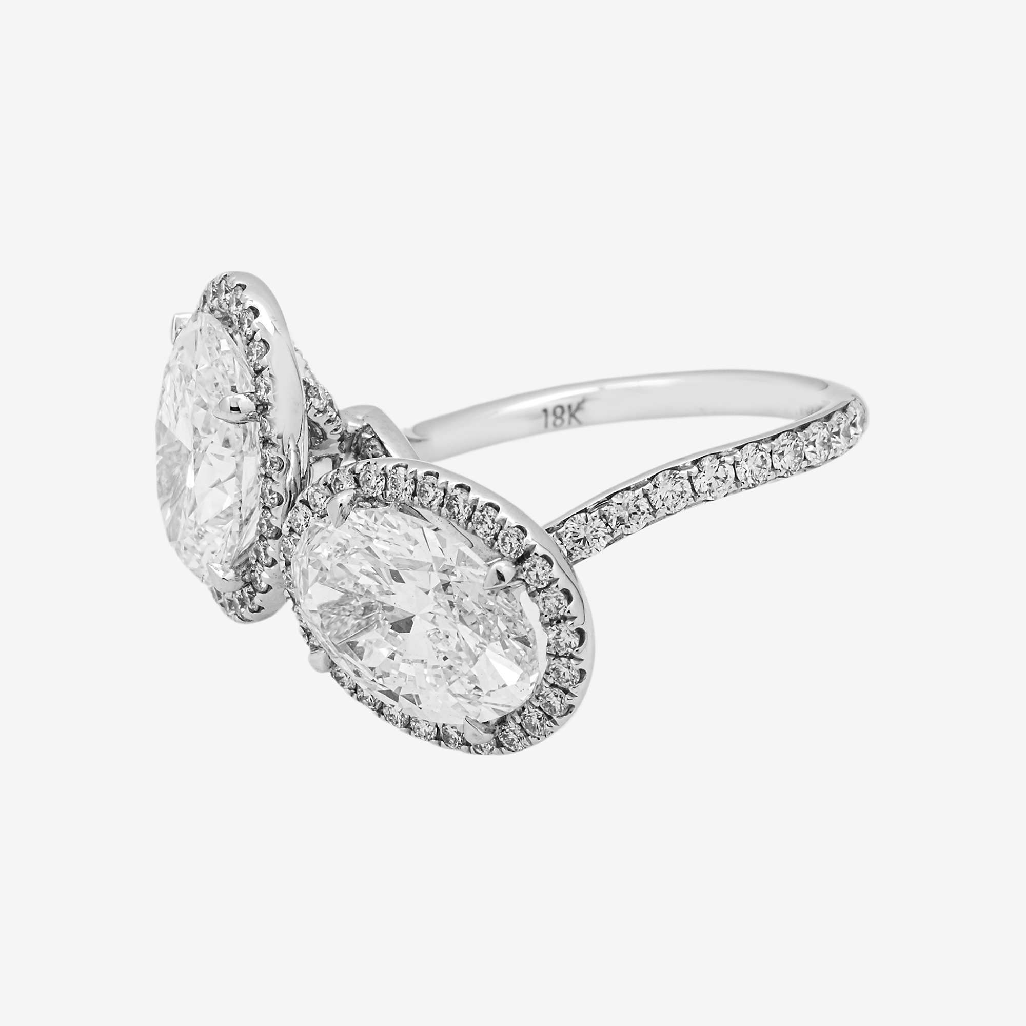 18K TWO-STONE OVAL RING IN WG