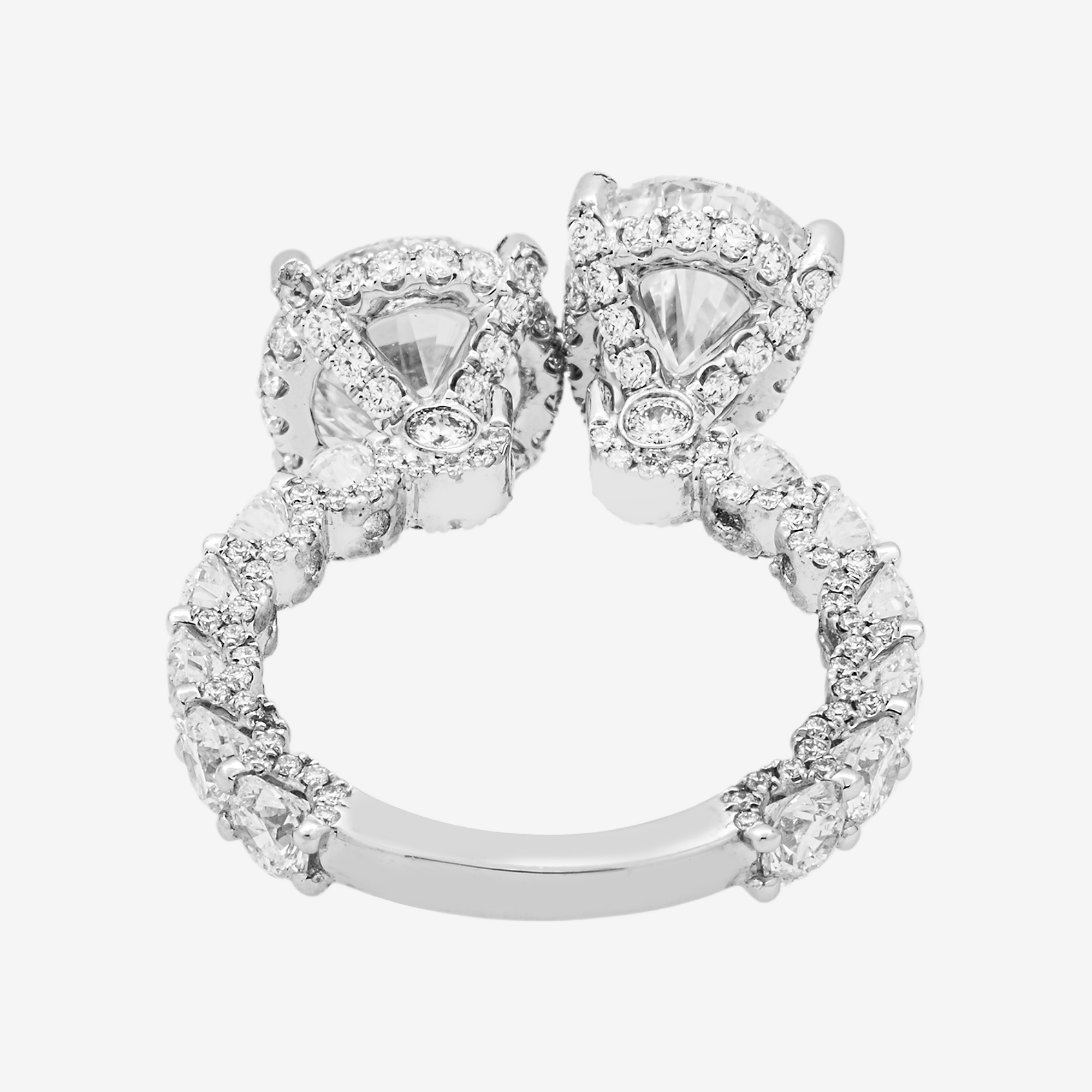 18K TWO-STONE PEAR SHAPED DIAMOND RING IN WG