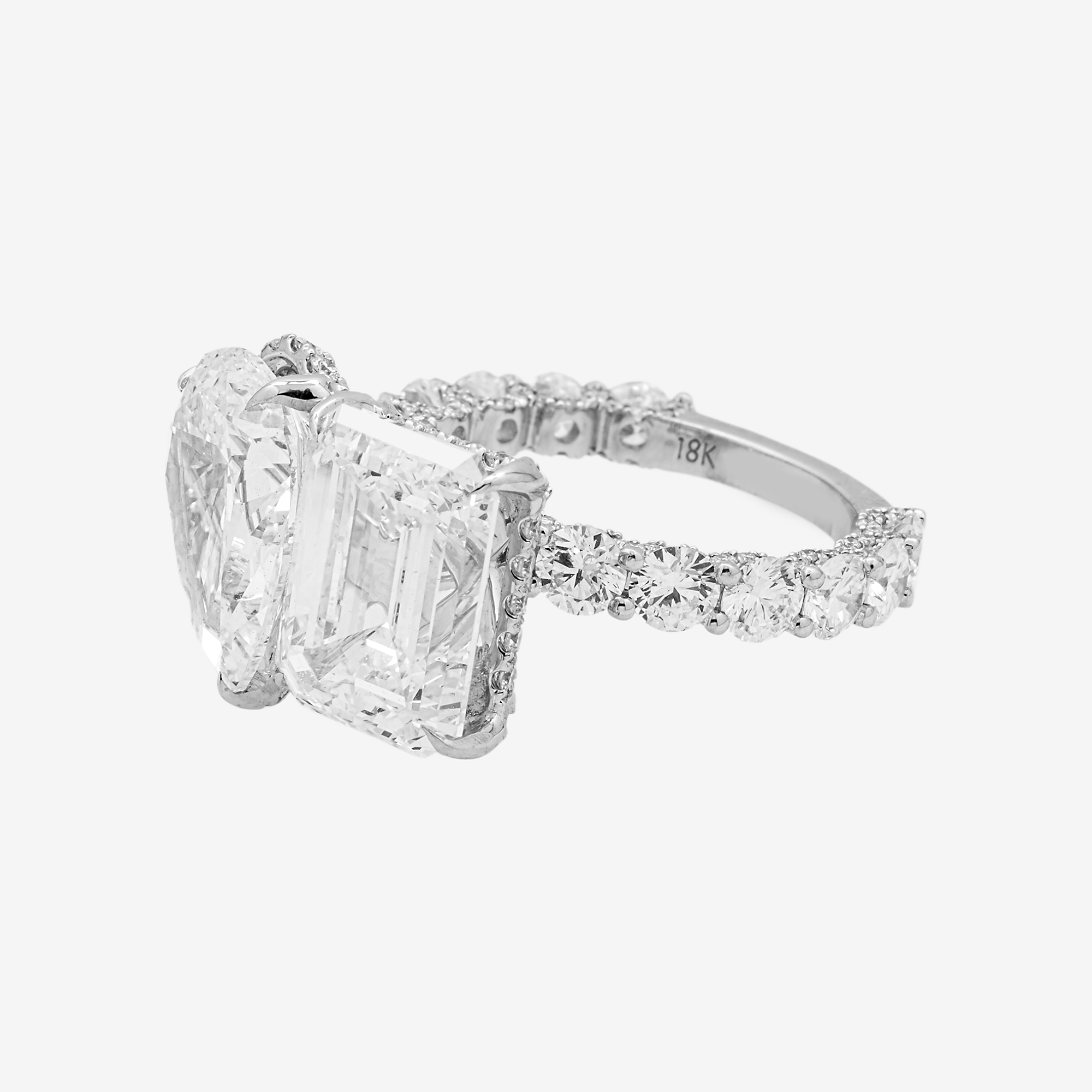 18K TWO STONE PEAR SHAPED BAGUETTE DIAMOND RING