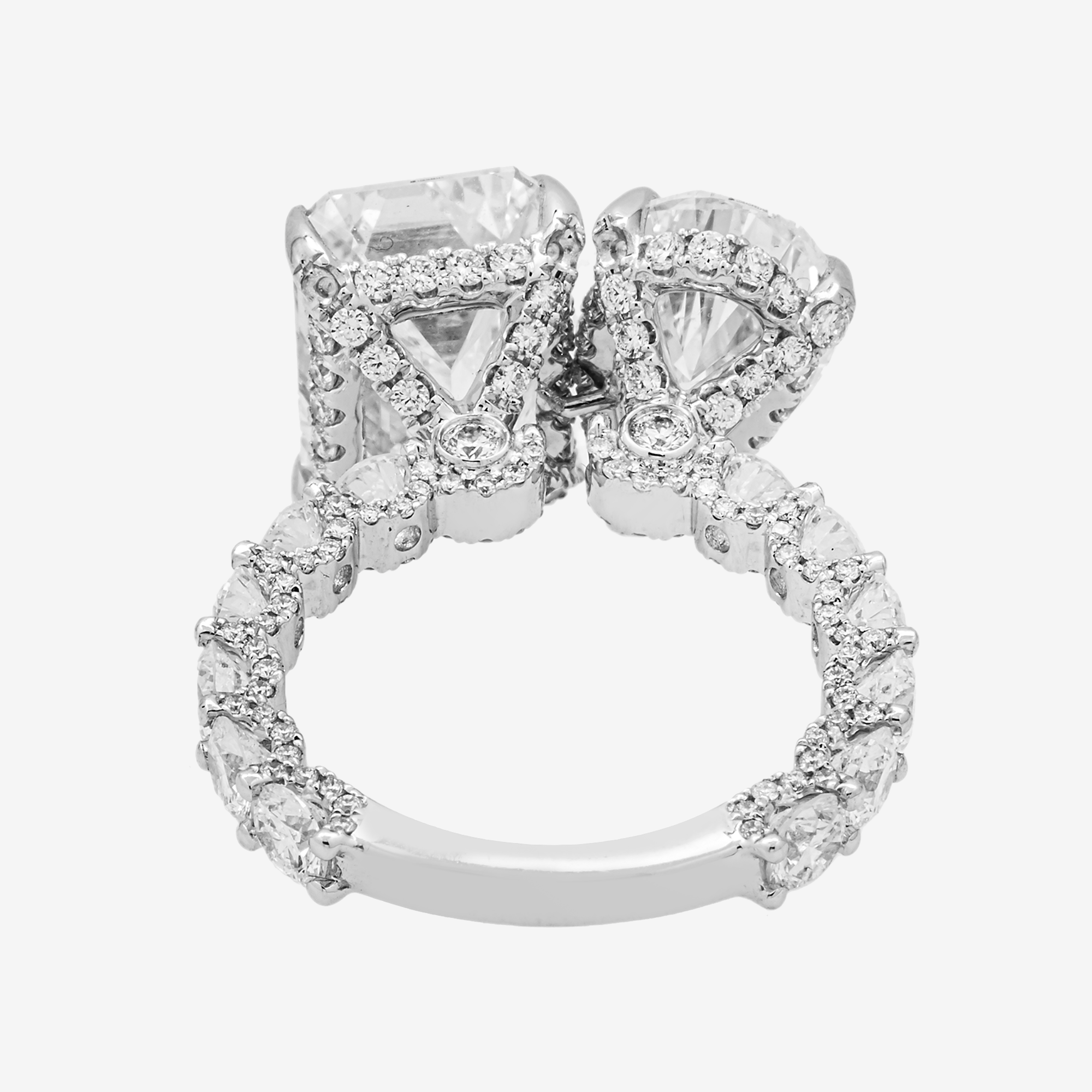 18K TWO STONE PEAR SHAPED BAGUETTE DIAMOND RING