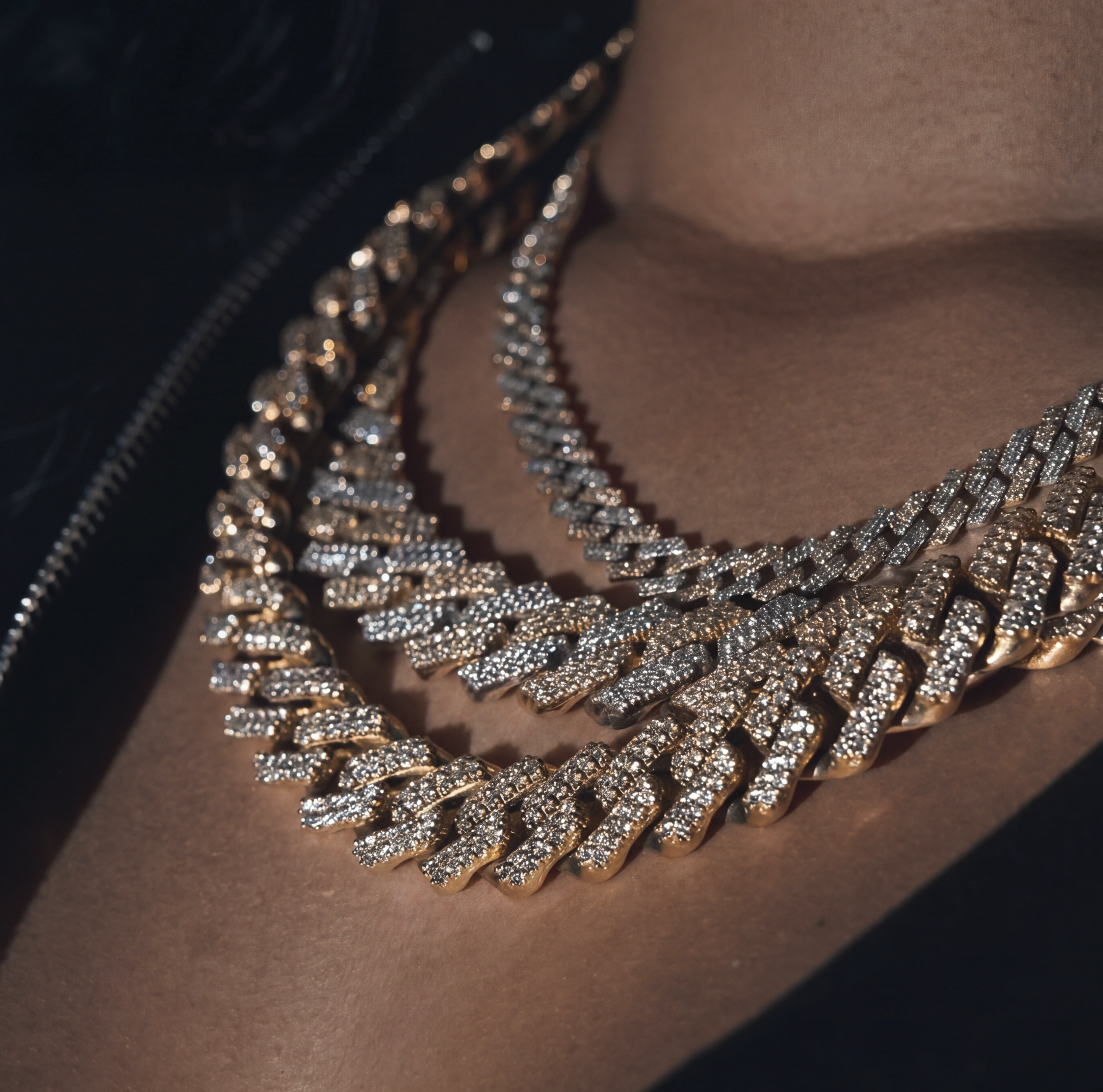14K YG PRONG SET CUBAN LINK FULL DIAMOND CHAIN (DETAILS)