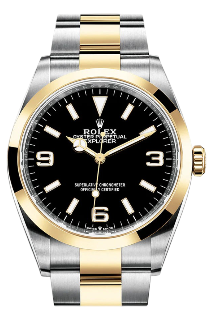 Rolex Explorer I 36 Black Dial Yellow Gold Stainless Steel Men's Watch 124273