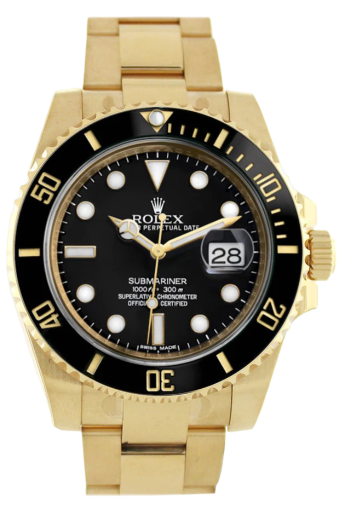 Rolex Submariner Date 40 Black Dial 18k Yellow Gold Men's Watch 116618LN 116618