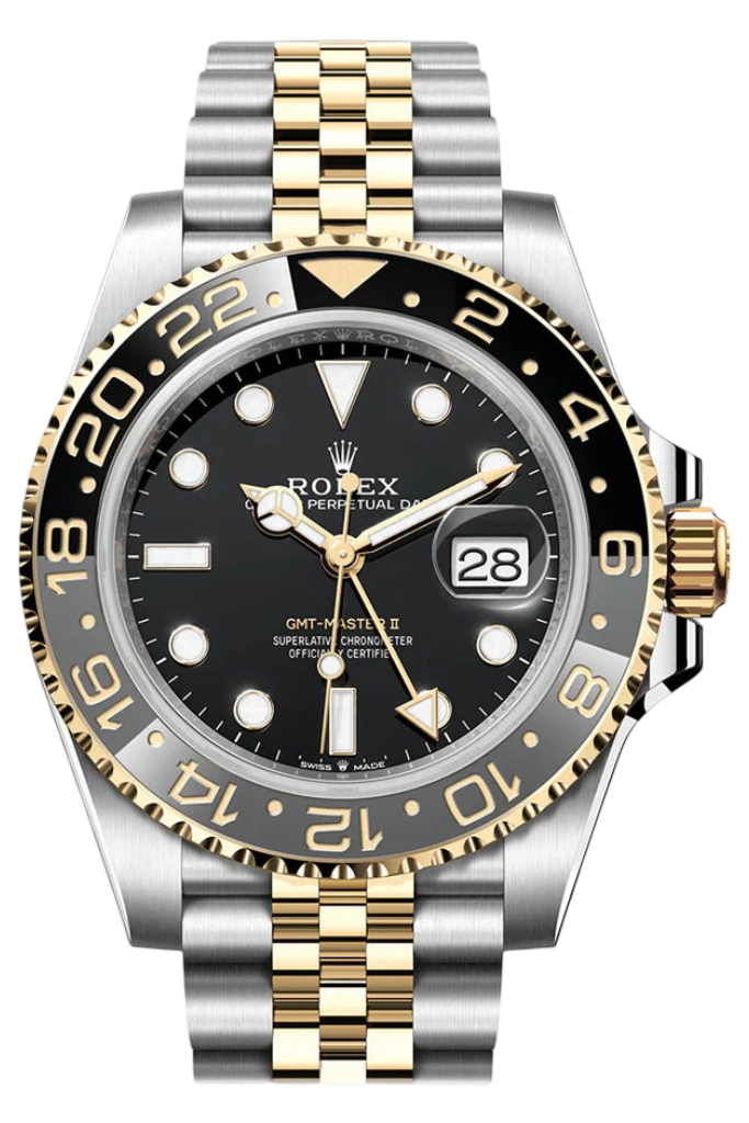 Rolex GMT-Master II Black Dial Steel 18kt Yellow Gold Men's Watch 126713GRNR