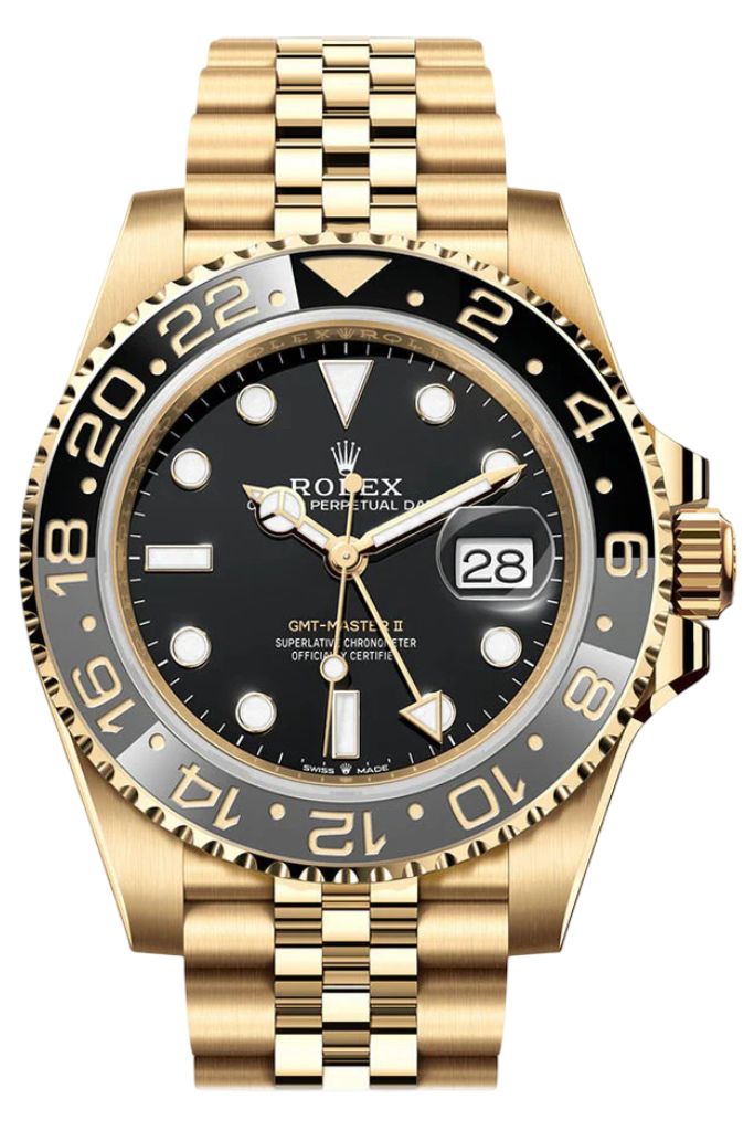 Rolex GMT-Master II Black Dial Yellow Gold Men's Watch 126718GRNR