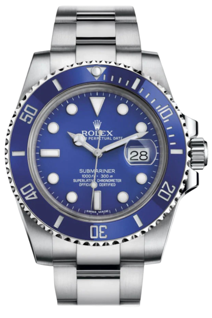 Rolex Submariner Date Blue Dial 18k White Gold Steel Mens Watch 116619LB
